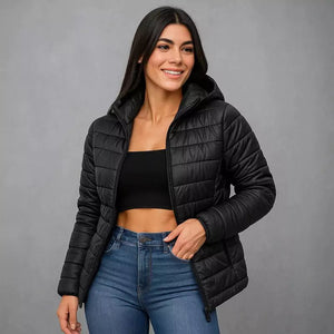 Jaqueta Puffer Feminina Com Capuz