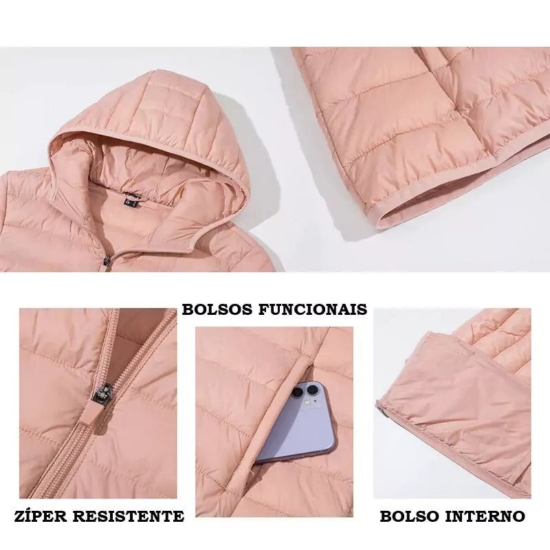 Jaqueta Puffer Feminina Com Capuz