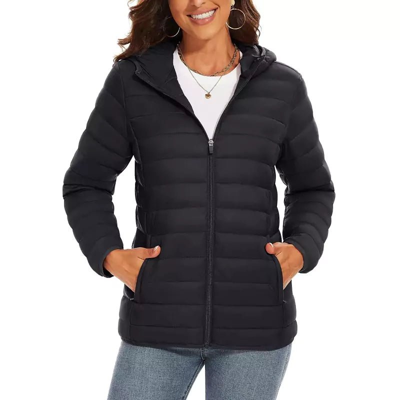 Jaqueta Puffer Feminina Com Capuz Preto