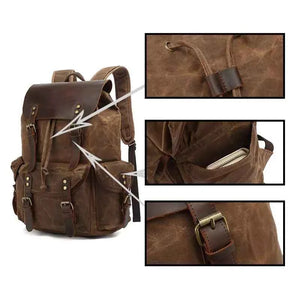 Mochila Masculina De Lona Encerada E Couro Impermeável