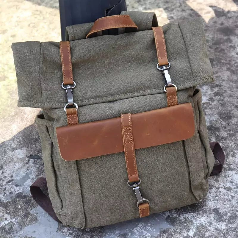 Mochila Para Notebook Lona E Couro Verde