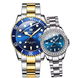 Relógio de Pulso Casal Prata Azul