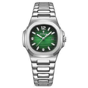 Relógio de Pulso Feminino Poedagar Nautilus Pulseira Prata Com Mostrador Verde