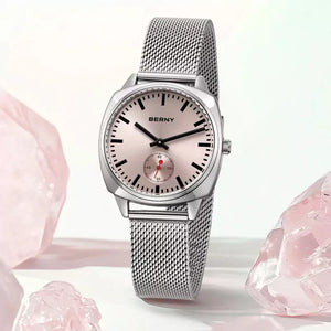 Relógio Feminino Prata Aurora Rosa