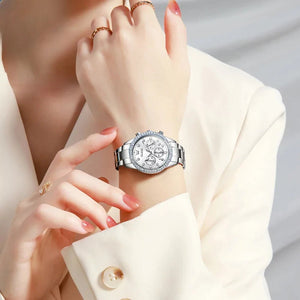 Relógio Feminino Olevs Quartzo Cronógrafo Prata