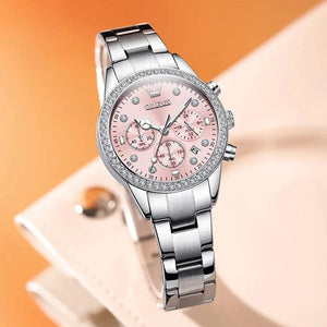 Relógio Feminino Olevs Quartzo Cronógrafo Rosa