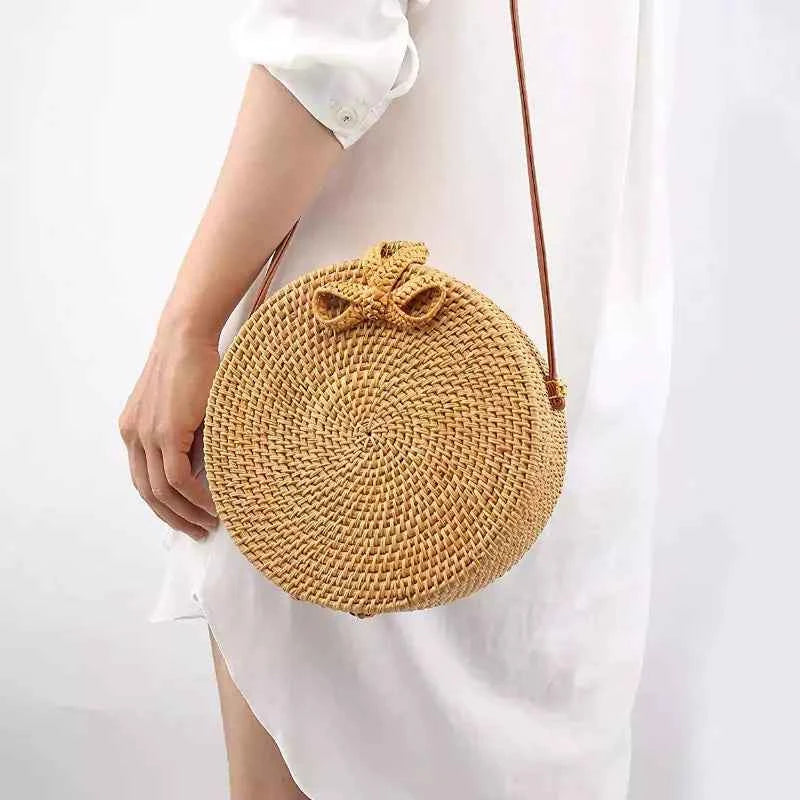 Bolsa De Palha Feminina Redonda