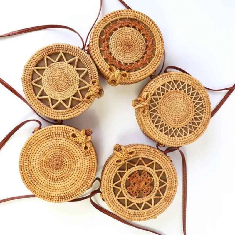 Bolsa De Palha Feminina Redonda