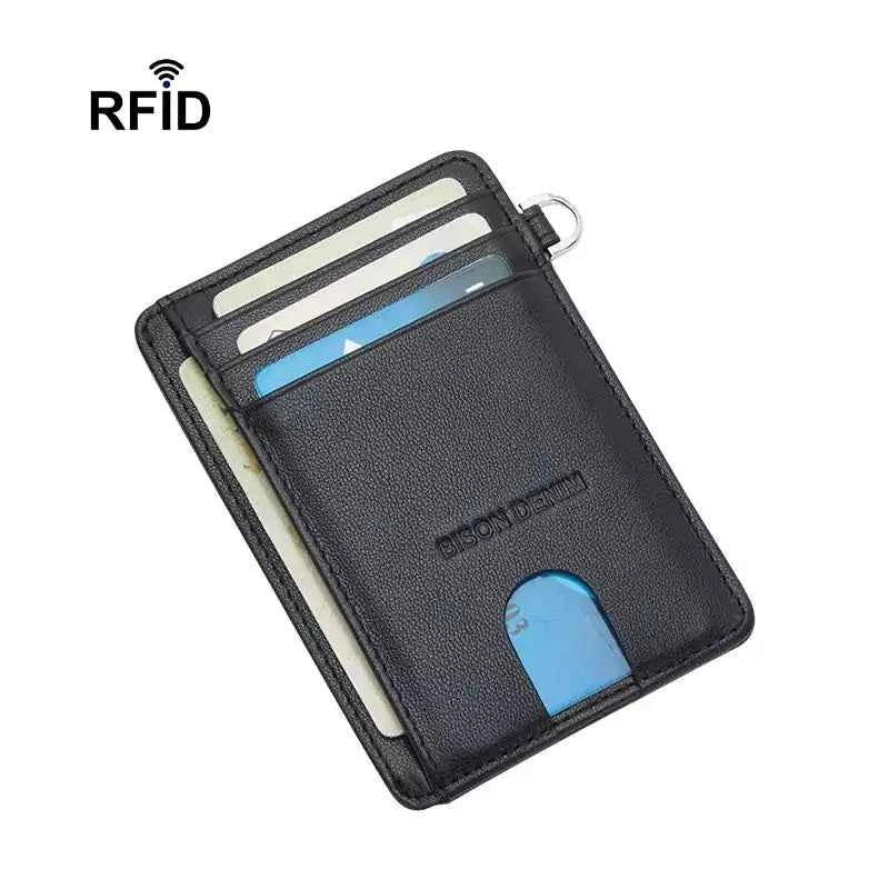 Carteira De Couro Slim Bison Denim