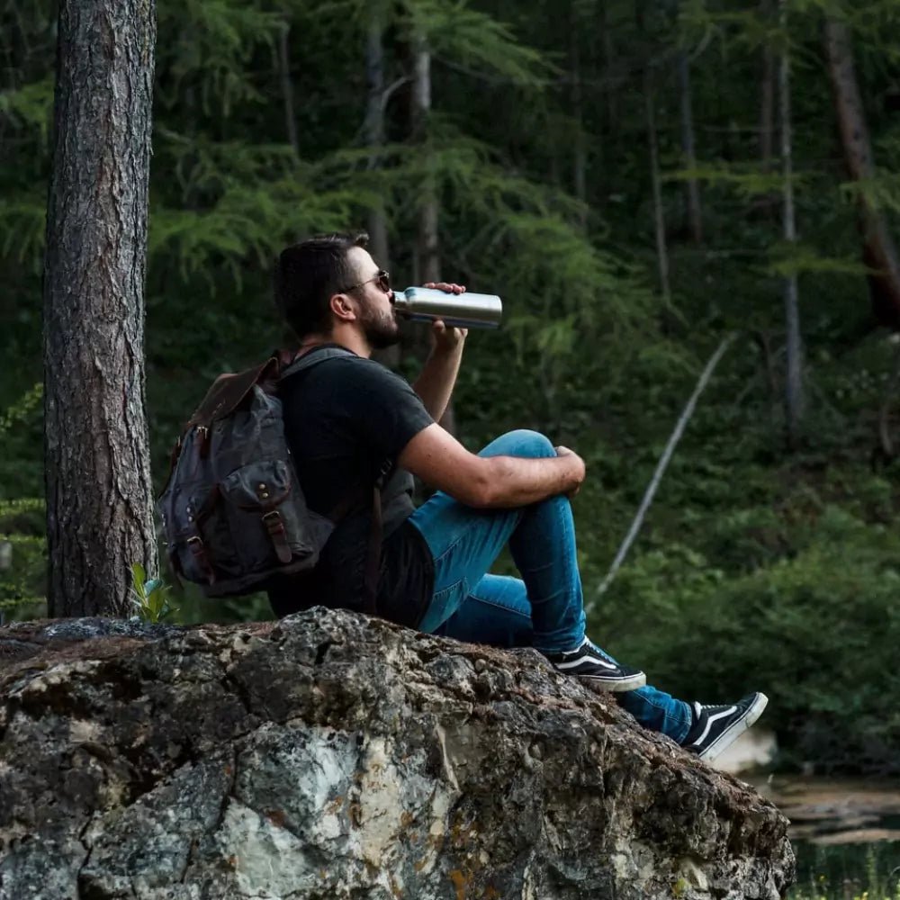 Mochila De Lona E Couro Encerada Impermeável