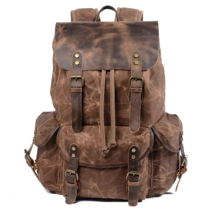 Mochila De Lona E Couro Encerada Impermeável Marrom