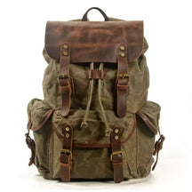 Mochila De Lona E Couro Encerada Impermeável Verde