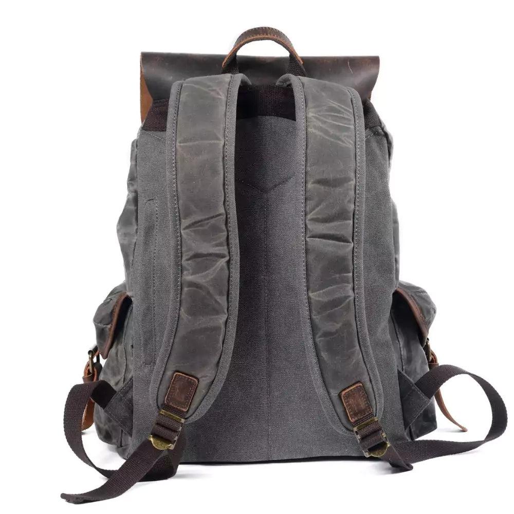 Mochila De Lona E Couro Encerada Impermeável