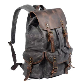 Mochila De Lona E Couro Encerada Impermeável