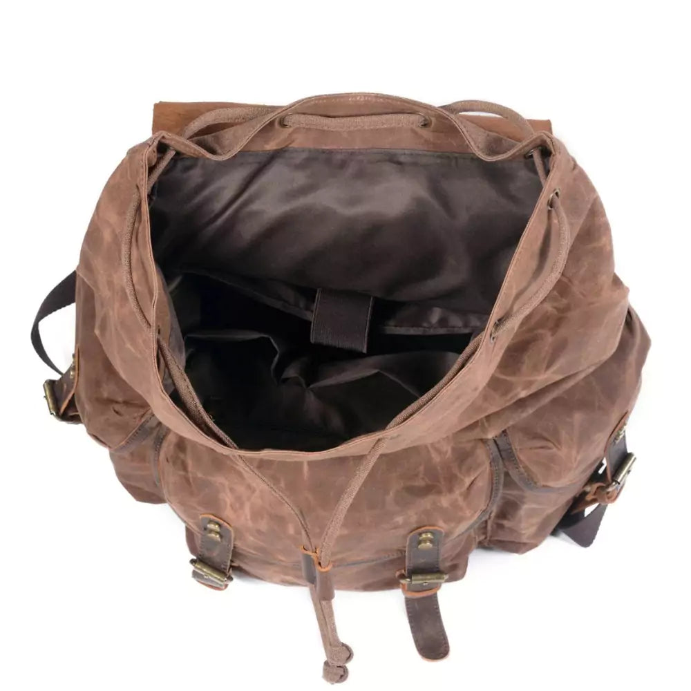 Mochila De Lona E Couro Encerada Impermeável