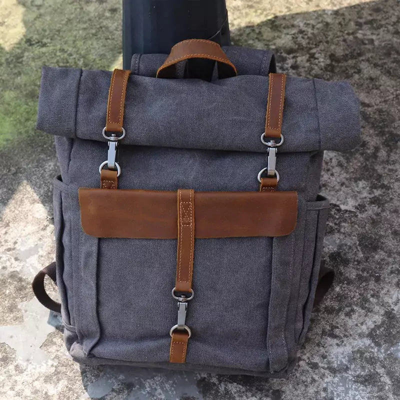 Mochila Para Notebook Lona E Couro Preta