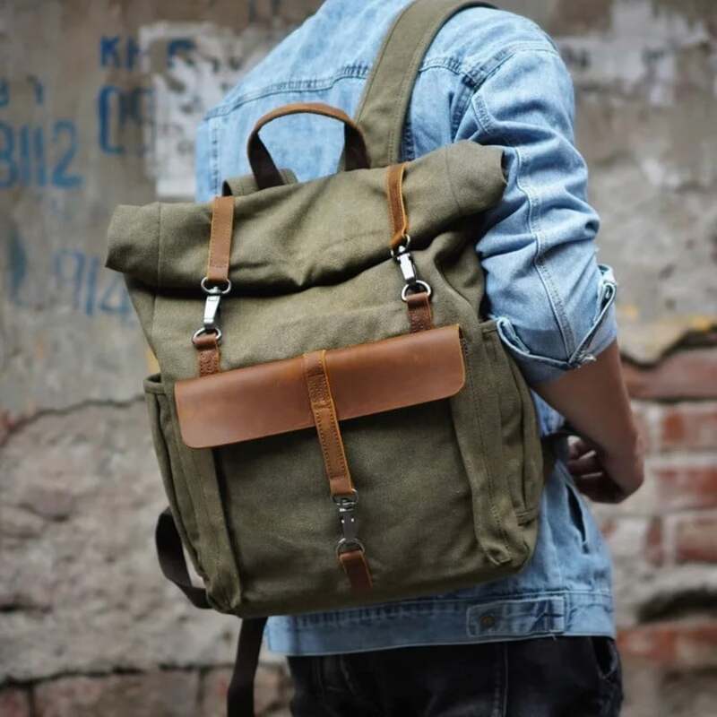 Mochila Para Notebook Lona E Couro
