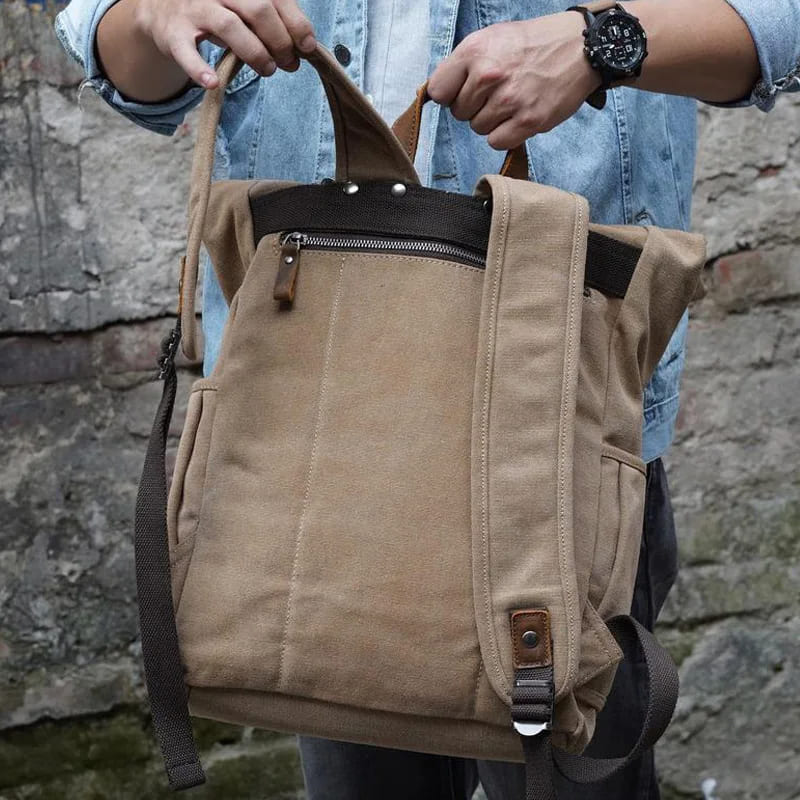 Mochila Para Notebook Lona E Couro