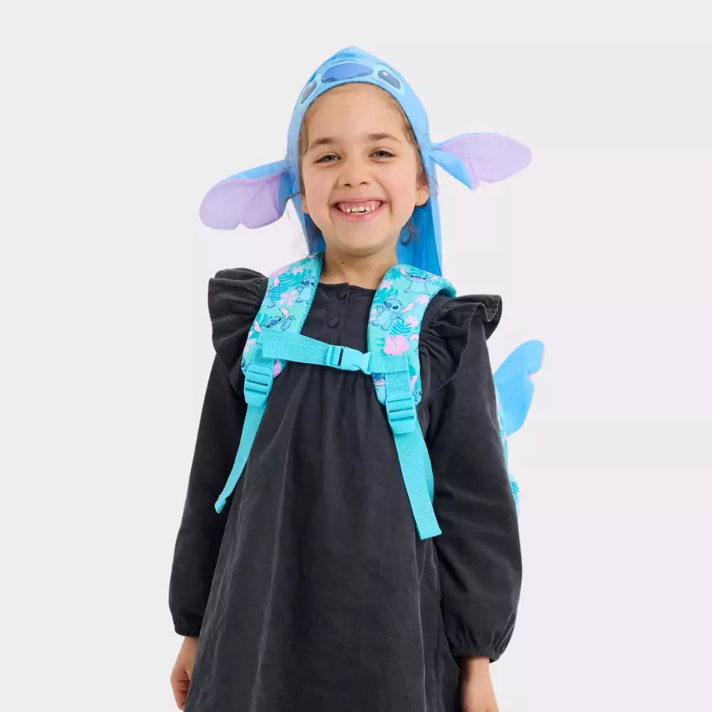 Mochila Stitch Com Capuz de Orelha Azul