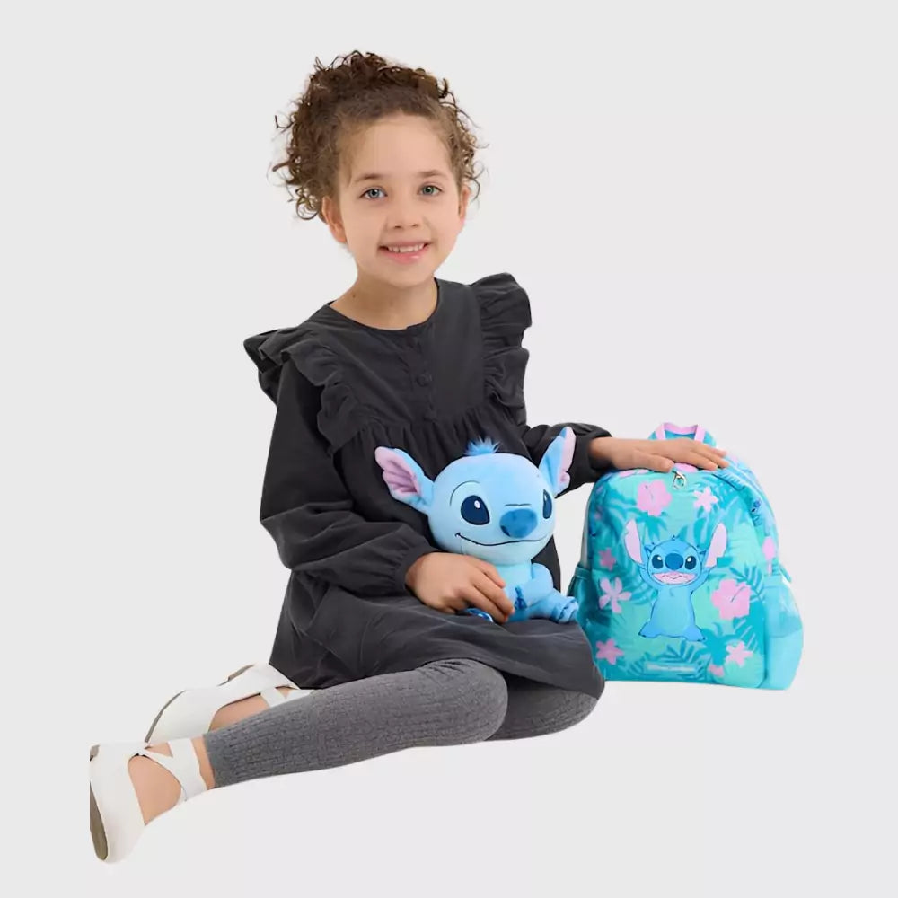 Mochila Stitch Com Pelúcia Removível Azul