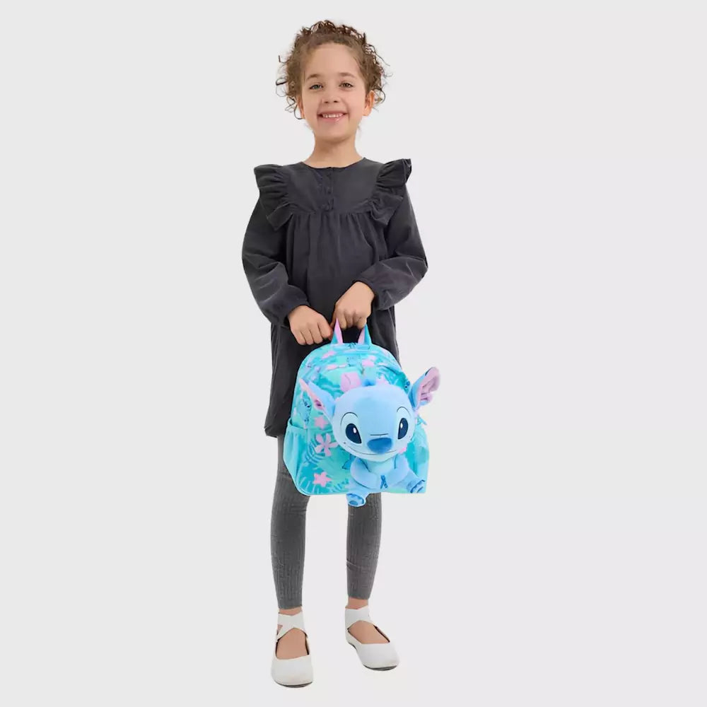 Mochila Stitch Com Pelúcia Removível Azul