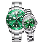 Relógio de Pulso Casal Prata Verde