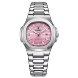 Relógio de Pulso Feminino Poedagar Nautilus Pulseira Prata Com Mostrador Rosa