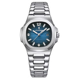 Relógio de Pulso Feminino Poedagar Nautilus Pulseira Prata Com Mostrador Azul Escuro