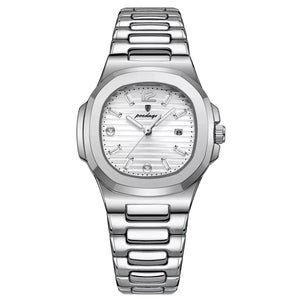 Relógio de Pulso Feminino Poedagar Nautilus Pulseira Prata Com Mostrador Branco