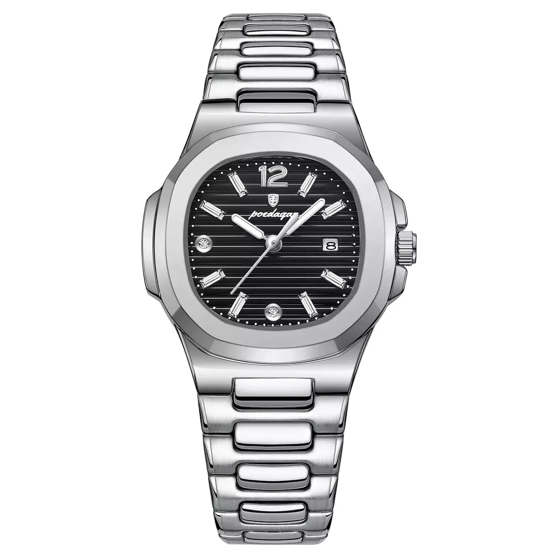Relógio de Pulso Feminino Poedagar Nautilus Pulseira Prata Com Mostrador Preto