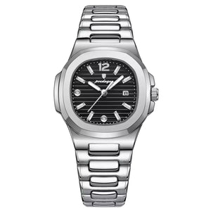 Relógio de Pulso Feminino Poedagar Nautilus Pulseira Prata Com Mostrador Preto