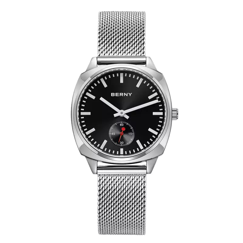 Relógio Feminino Prata Aurora Preto, Relógio Feminino Prata