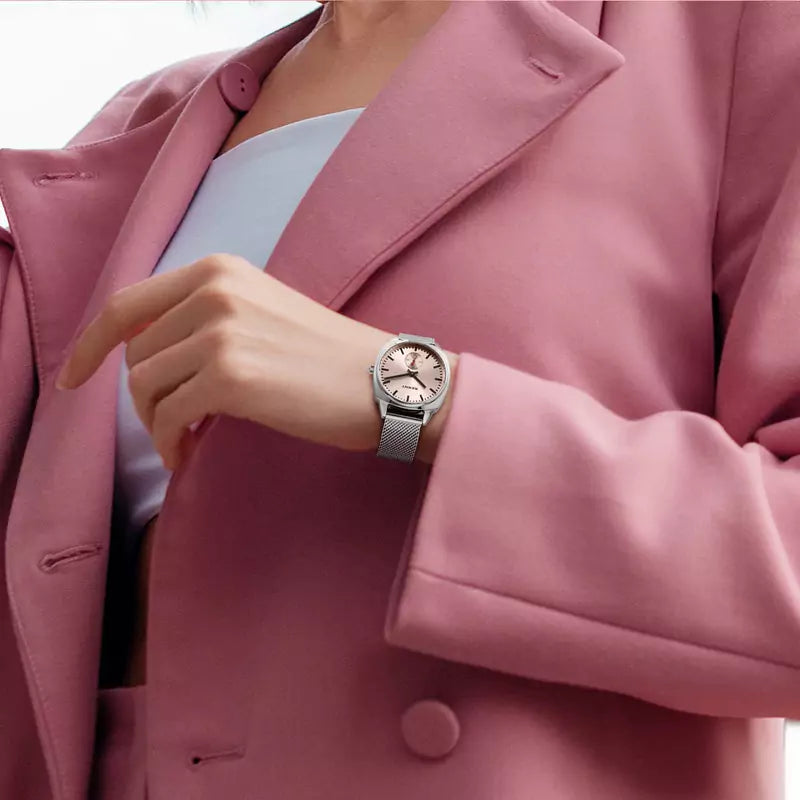 Relógio Feminino Prata Aurora Rosa, Relógio Feminino