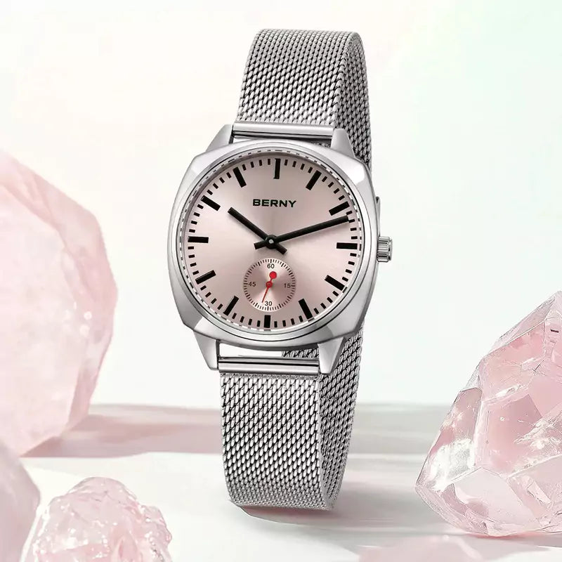 Relógio Feminino Prata Aurora Rosa