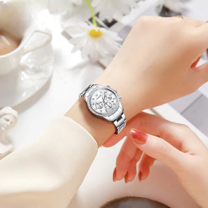 Relógio Feminino Olevs Quartzo Cronógrafo Prata