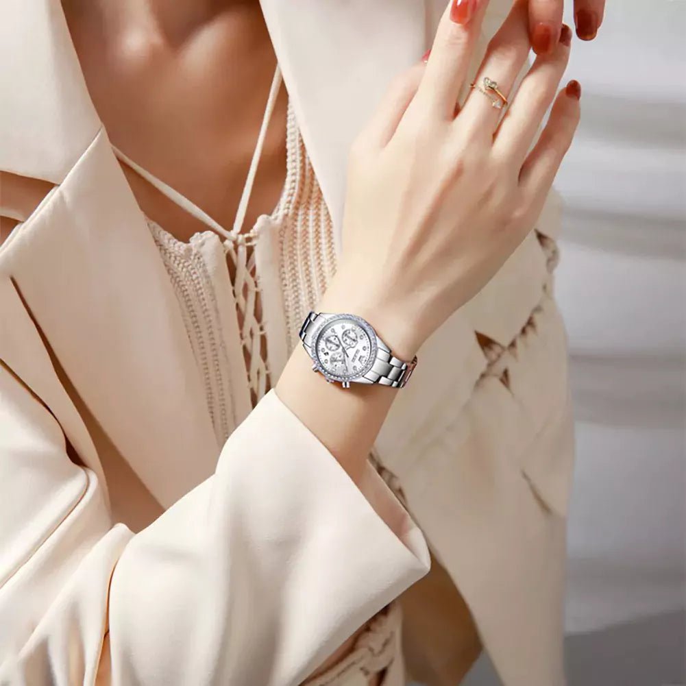 Relógio Feminino Olevs Quartzo Cronógrafo Prata