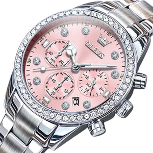 Relógio Feminino Olevs Quartzo Cronógrafo Rosa
