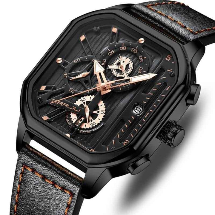 Relógio Masculino Com Pulseira De Couro Quartz Cronógrafo