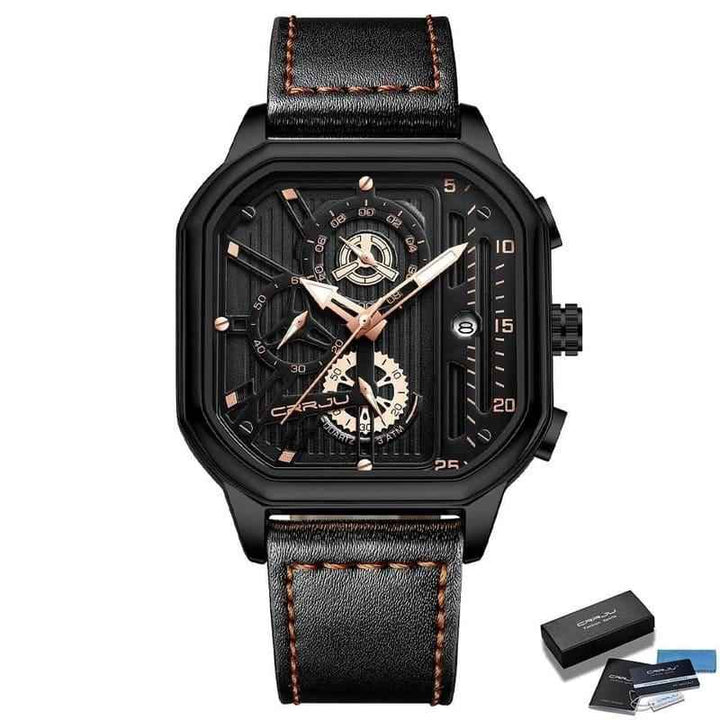 Relógio Masculino Com Pulseira De Couro Quartz Cronógrafo